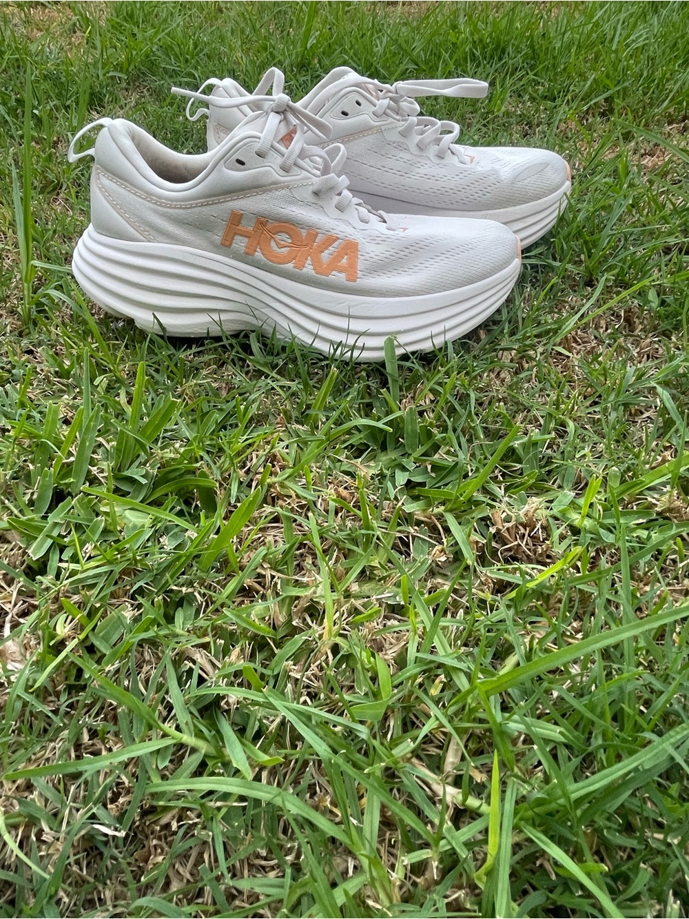 Hoka Kids White Sneakers with Peach Logo